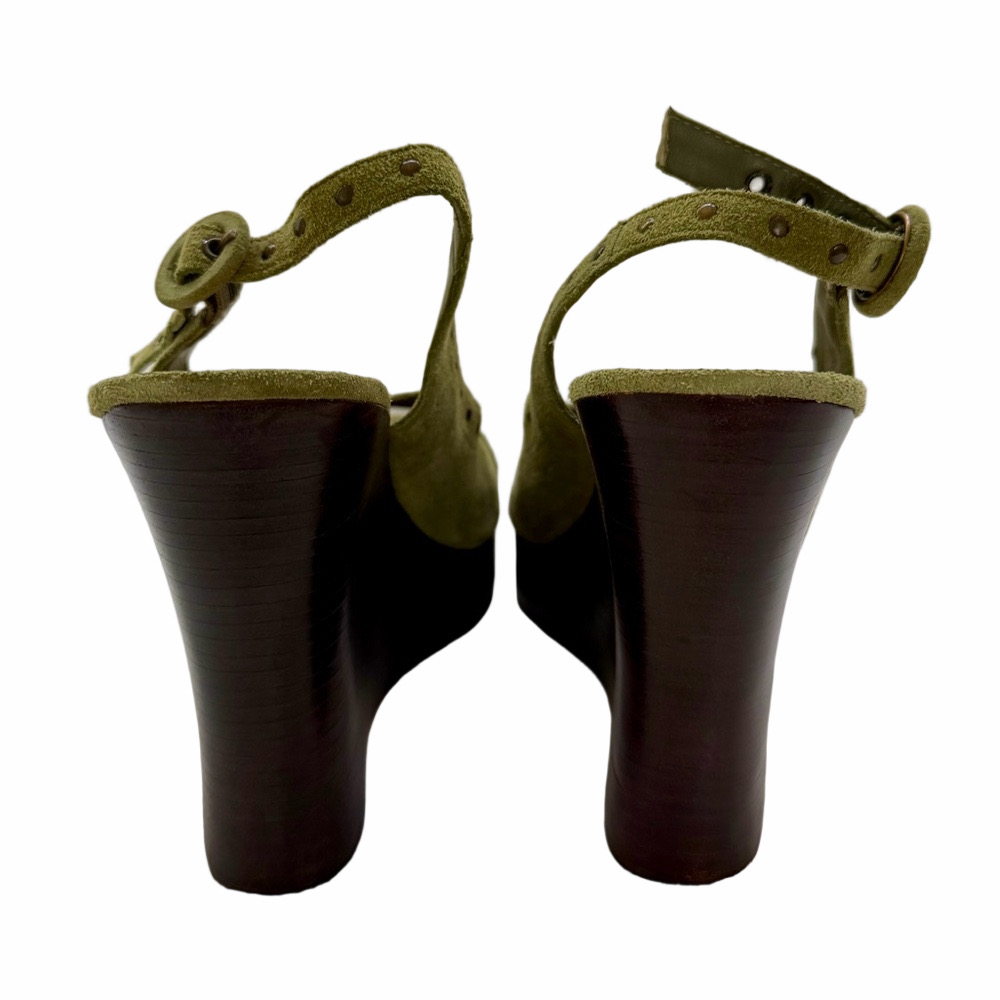 Vintage Anne Klein NY Suede Size 10 Olive Green Studded Wedge High Heel Sandals - Picture 7 of 15